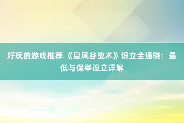 好玩的游戏推荐 《息风谷战术》设立全通晓：最低与保举设立详解